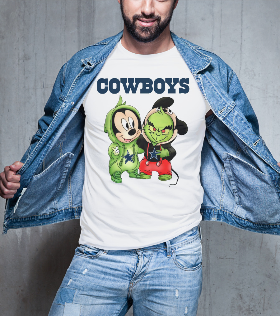 Cowboys Mickey Mouse And Grinch Collaboration Football Fan Style T-Shirt