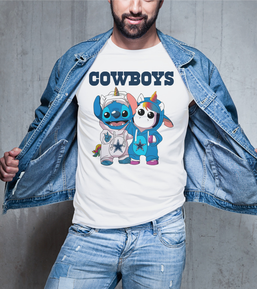 Cowboys Stitch And Unicorn In Blue Star Hoodies T-Shirt