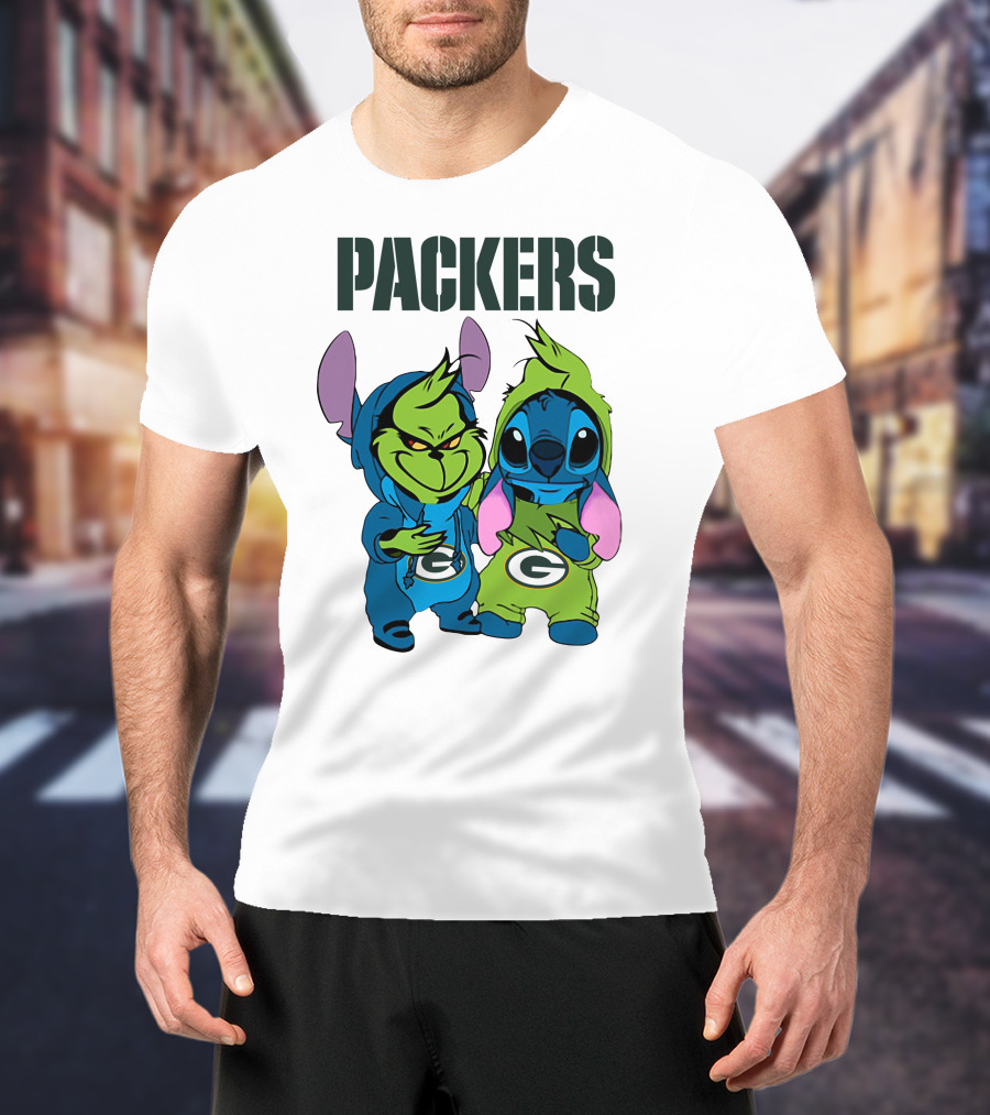 Packers Grinch And Stitch Green Bay Football Crossover T-Shirt