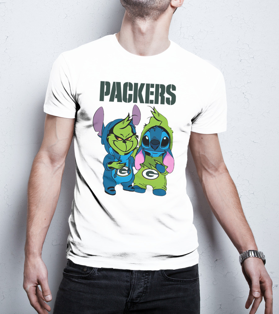 Packers Grinch And Stitch Green Bay Football Crossover T-Shirt