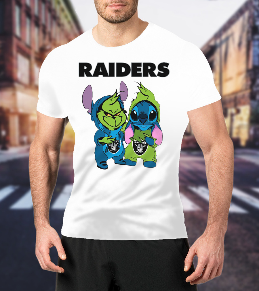 Raiders Grinch And Stitch Crossover T-Shirt