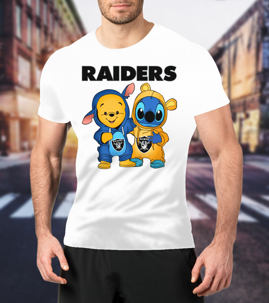 Raiders Pooh-Stitch Crossover Nfl Team Logos T-Shirt