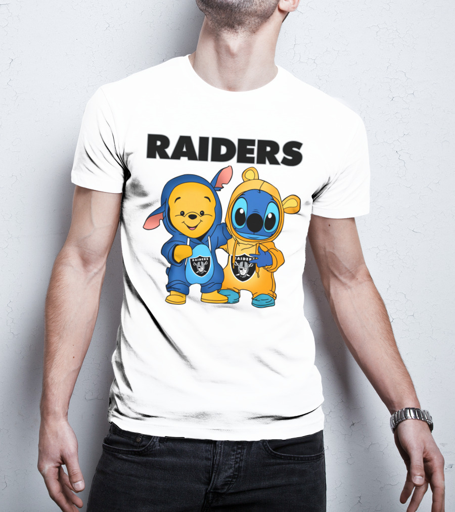 Raiders Pooh-Stitch Crossover Nfl Team Logos T-Shirt