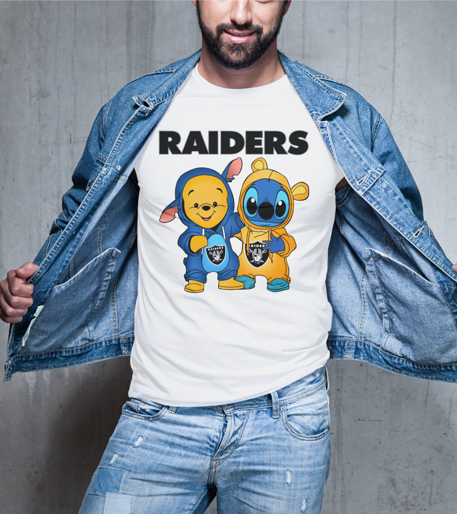 Raiders Pooh-Stitch Crossover Nfl Team Logos T-Shirt