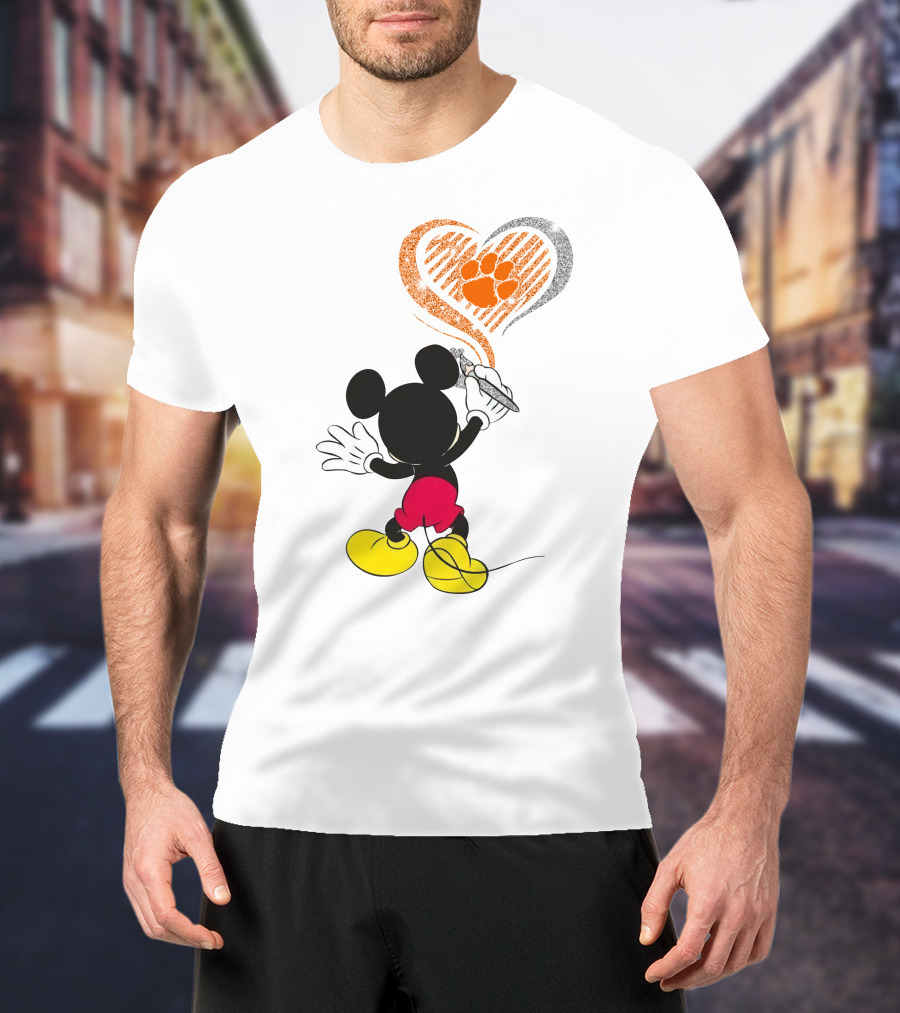Mickey Mouse Heart Clemson Paw Print T-Shirt