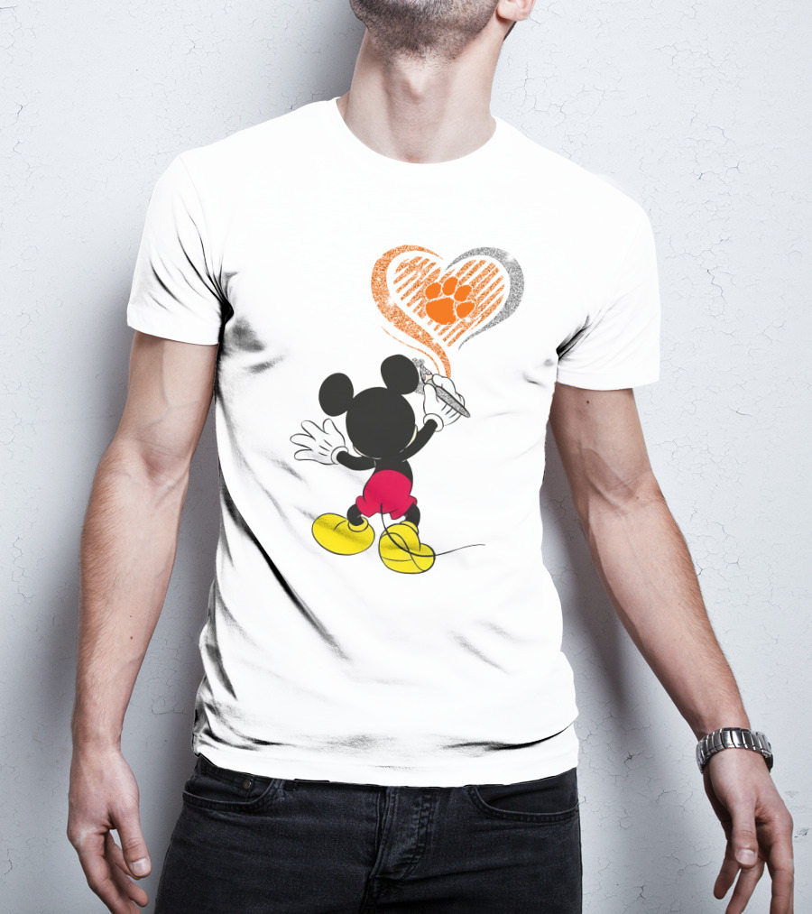 Mickey Mouse Heart Clemson Paw Print T-Shirt