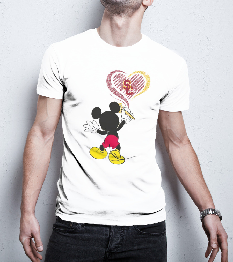 Mickey Mouse Drawing Heart With Usc Trojans T-Shirt