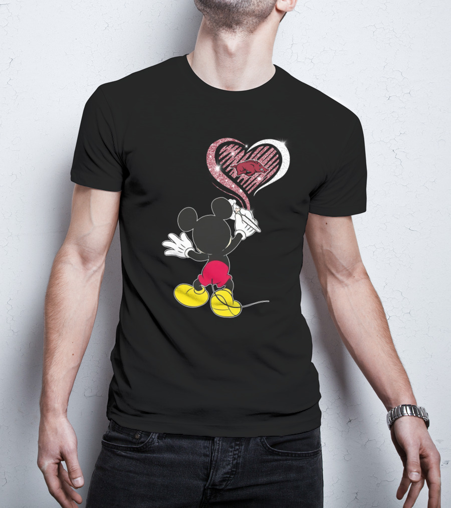 Mickey Arkansas Razorbacks Heart Drawing 22 T-Shirt