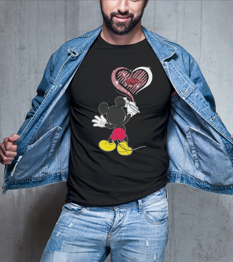 Mickey Arkansas Razorbacks Heart Drawing 22 T-Shirt