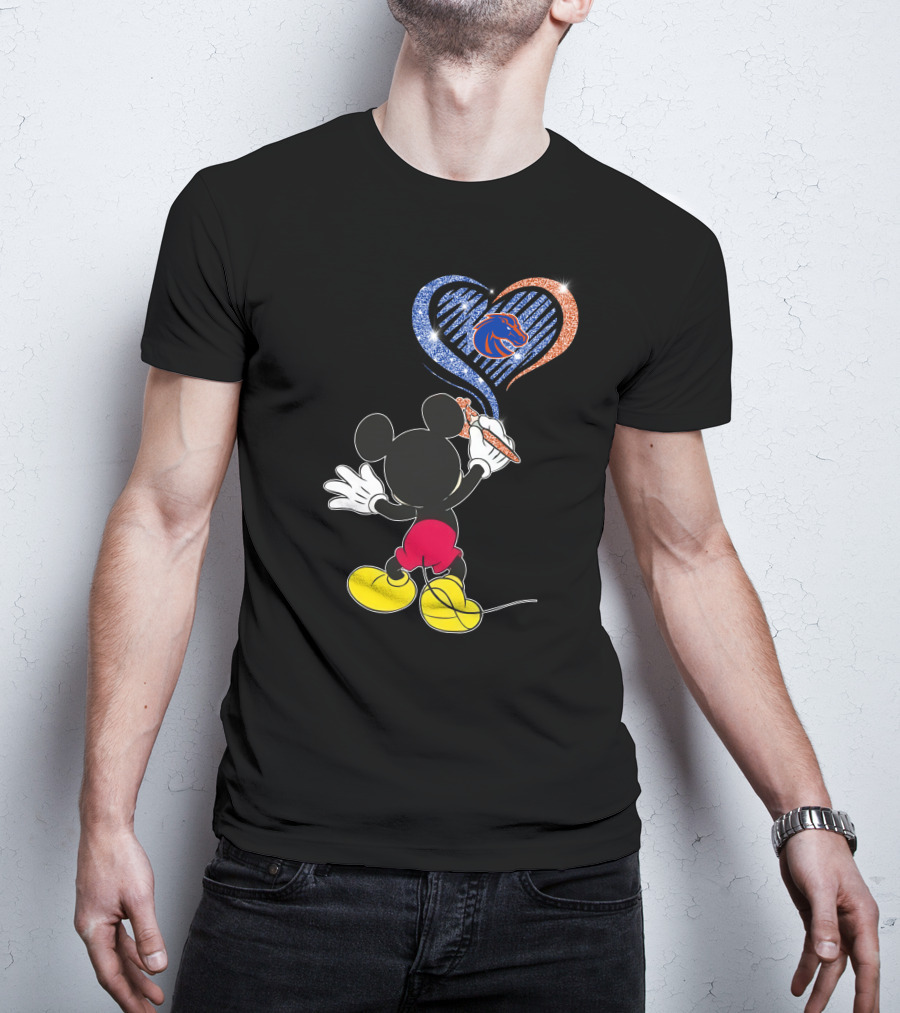 Mickey Painting Blue And Orange Heart Boise State Broncos T-Shirt