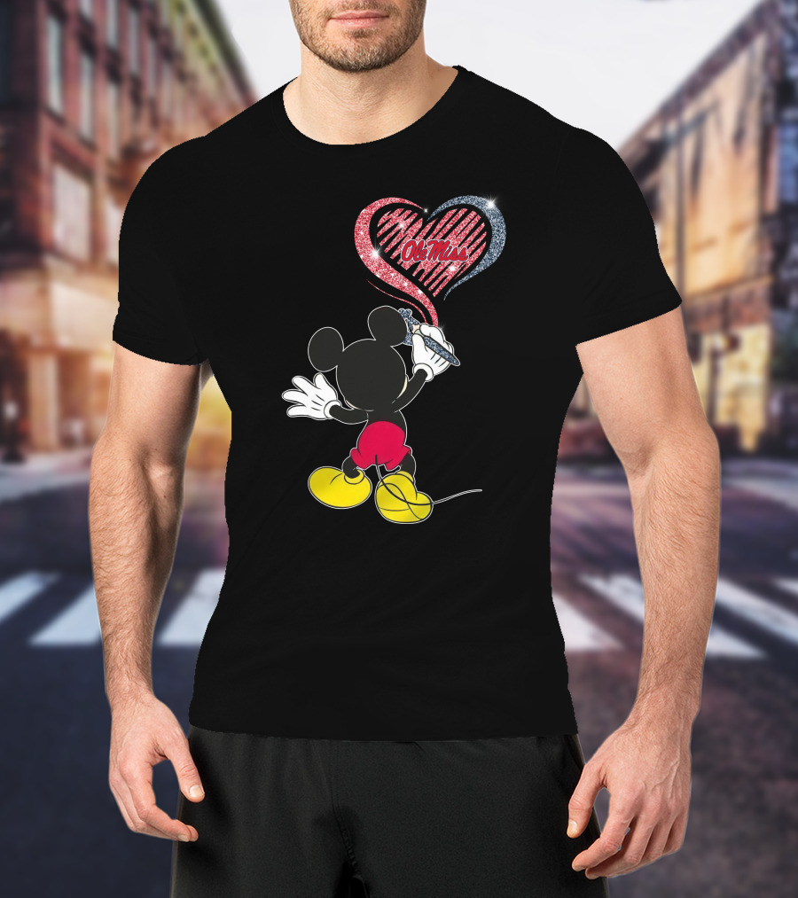 Ole Miss Rebels Heart Design Featuring Iconic Mouse Character T-Shirt