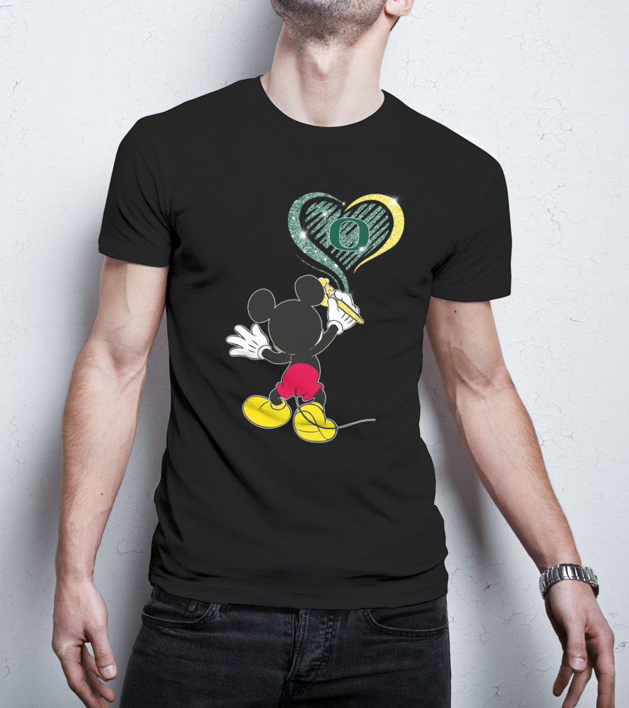 Mickey Mouse Drawing Oregon Ducks Heart T-Shirt
