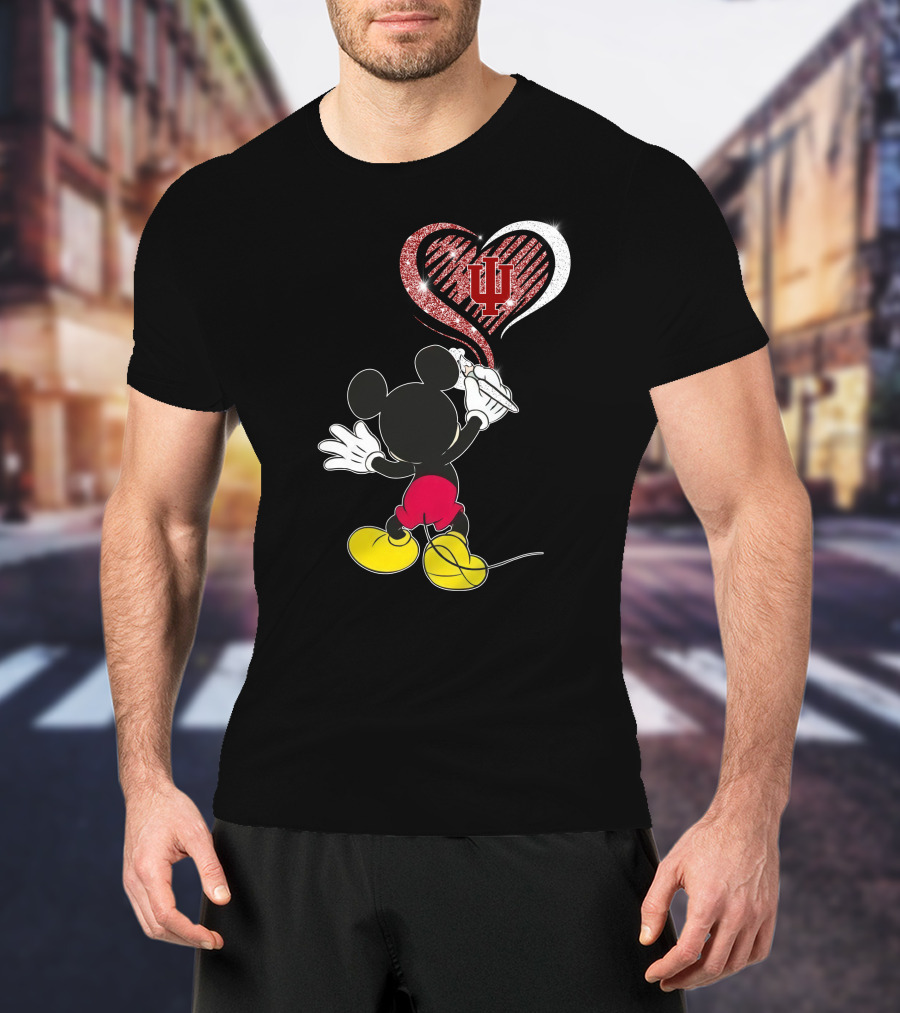 Mickey Mouse Drawing Heart With Indiana Hoosiers T-Shirt