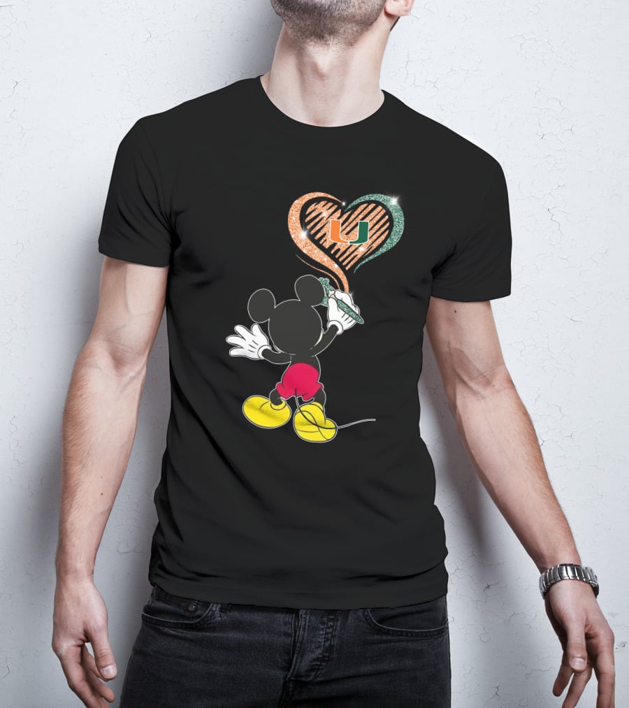 36 Miami Hurricanes Heart U Vintage Mouse T-Shirt