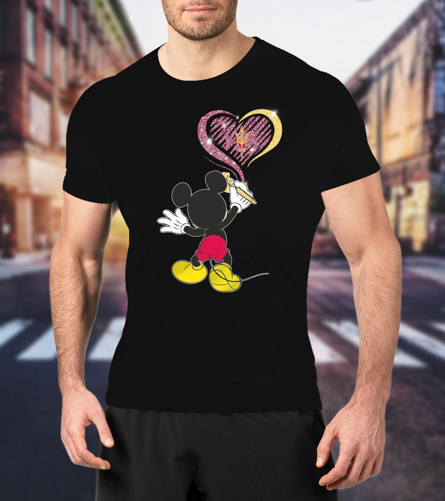 Mickey Mouse Drawing Heart With Arizona State Sun Devils T-Shirt