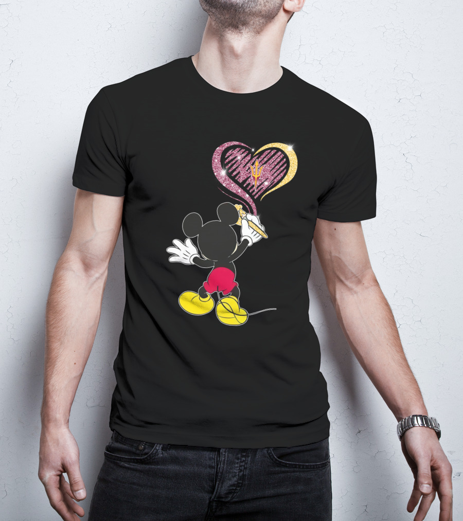 Mickey Mouse Drawing Heart With Arizona State Sun Devils T-Shirt
