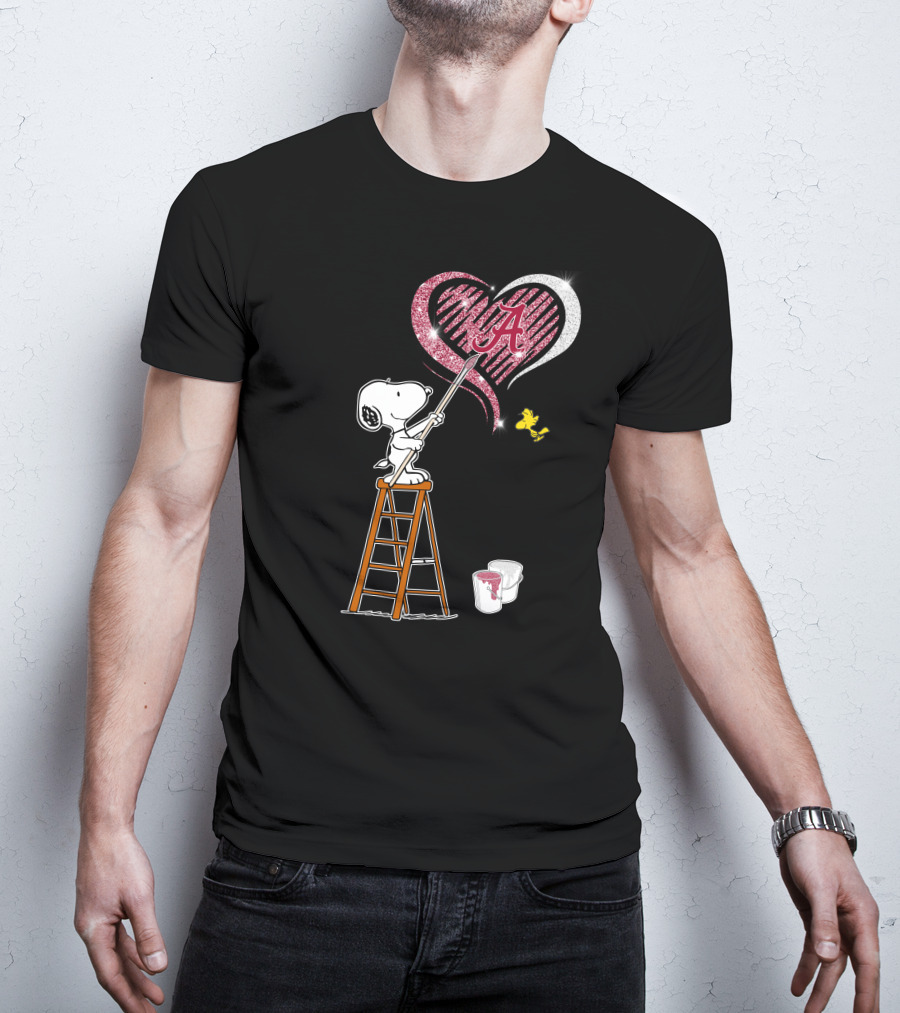 Snoopy Alabama Crimson Tide Heart Peanuts Woodstock T-Shirt