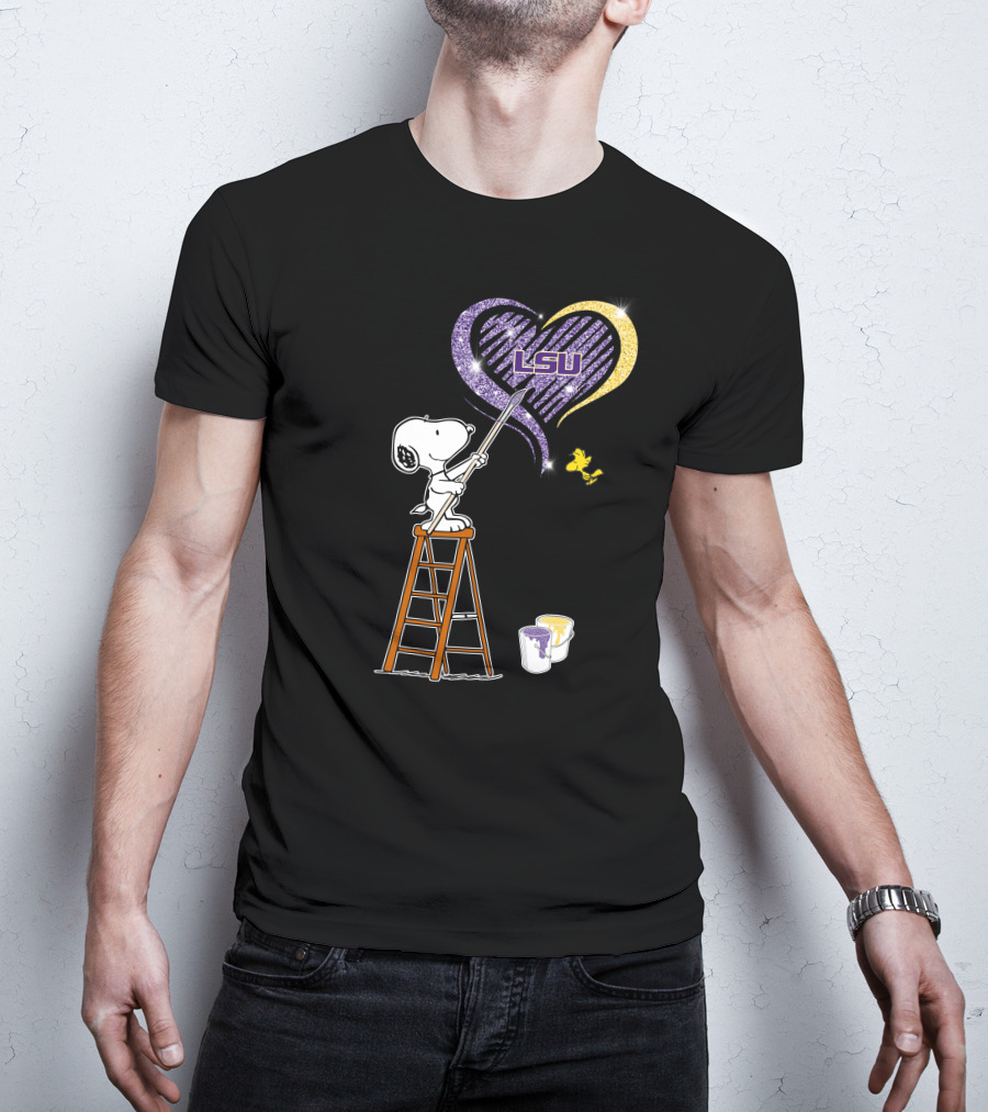 Snoopy Painting Lsu Heart With And Woodstock T-Shirt