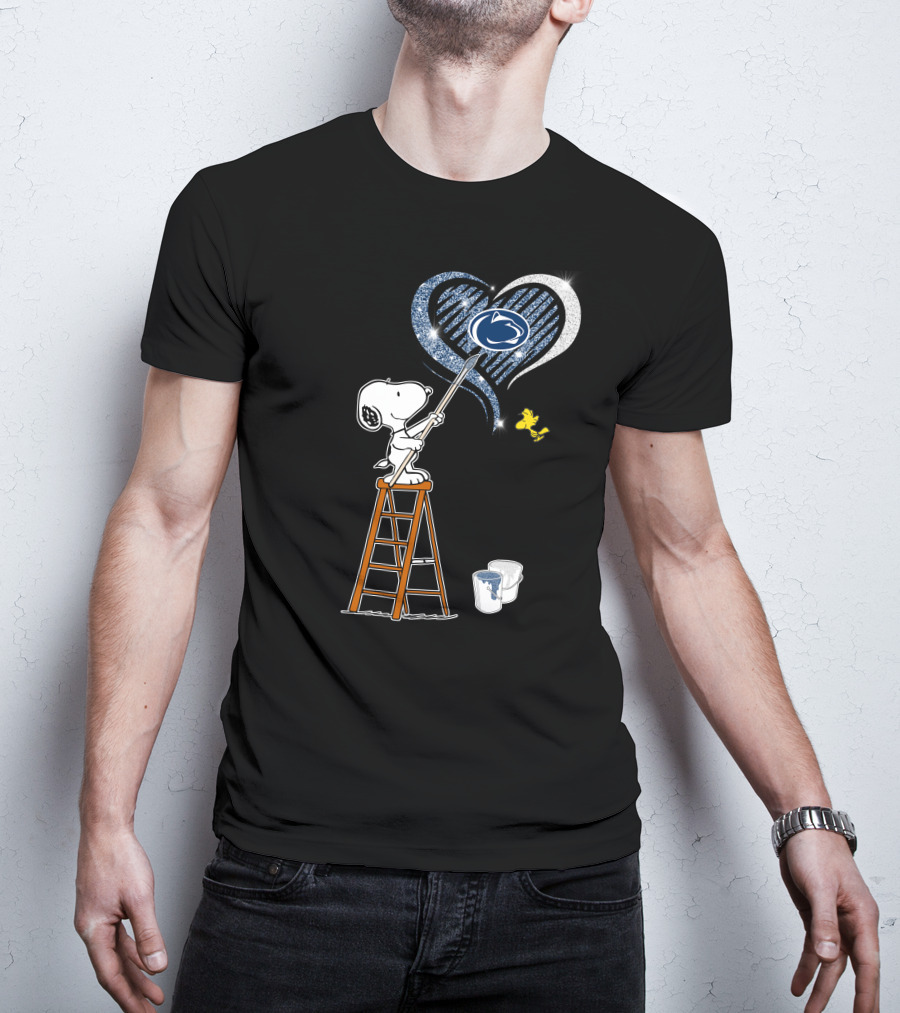 Snoopy Painting Penn State Nittany Lions Heart With And Woodstock T-Shirt
