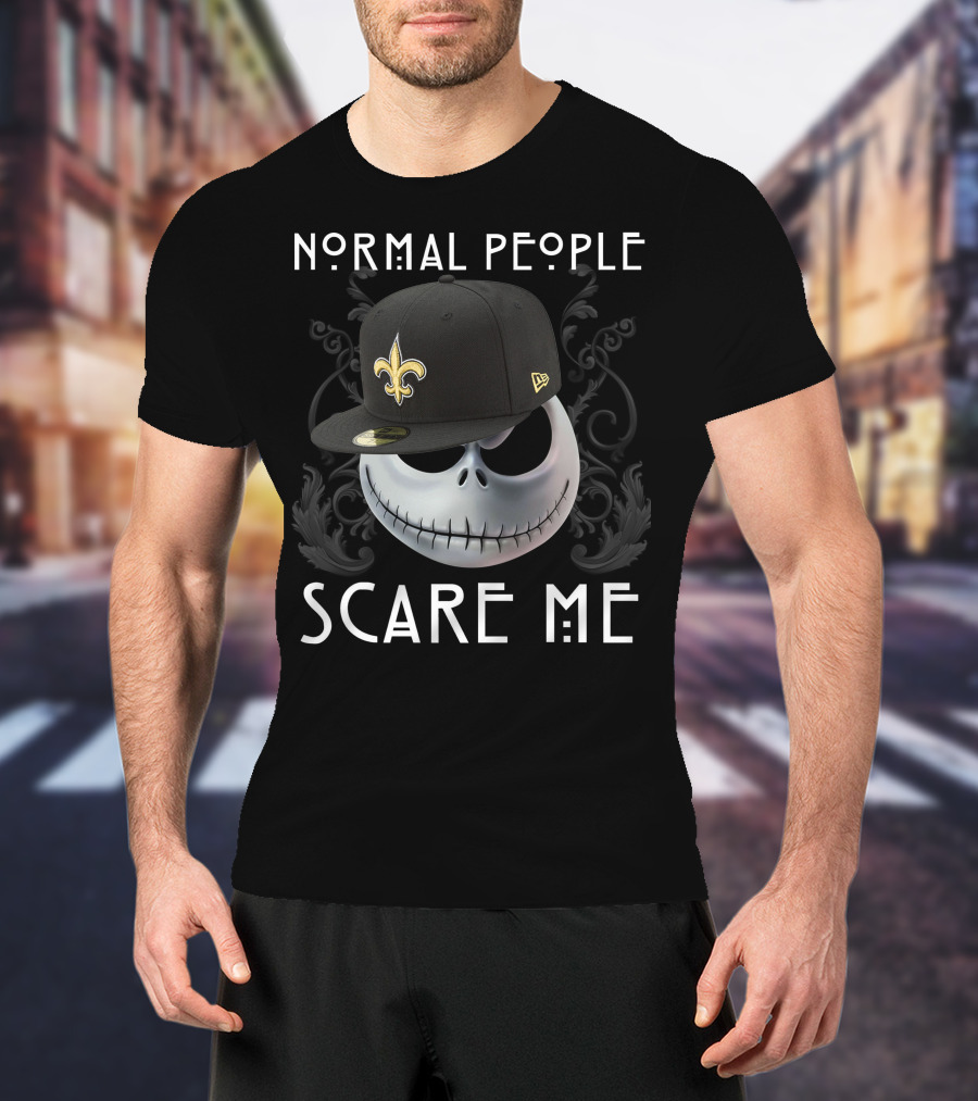 Normal People Scare Me Jack NFL Saints Hat Skull T-Shirt