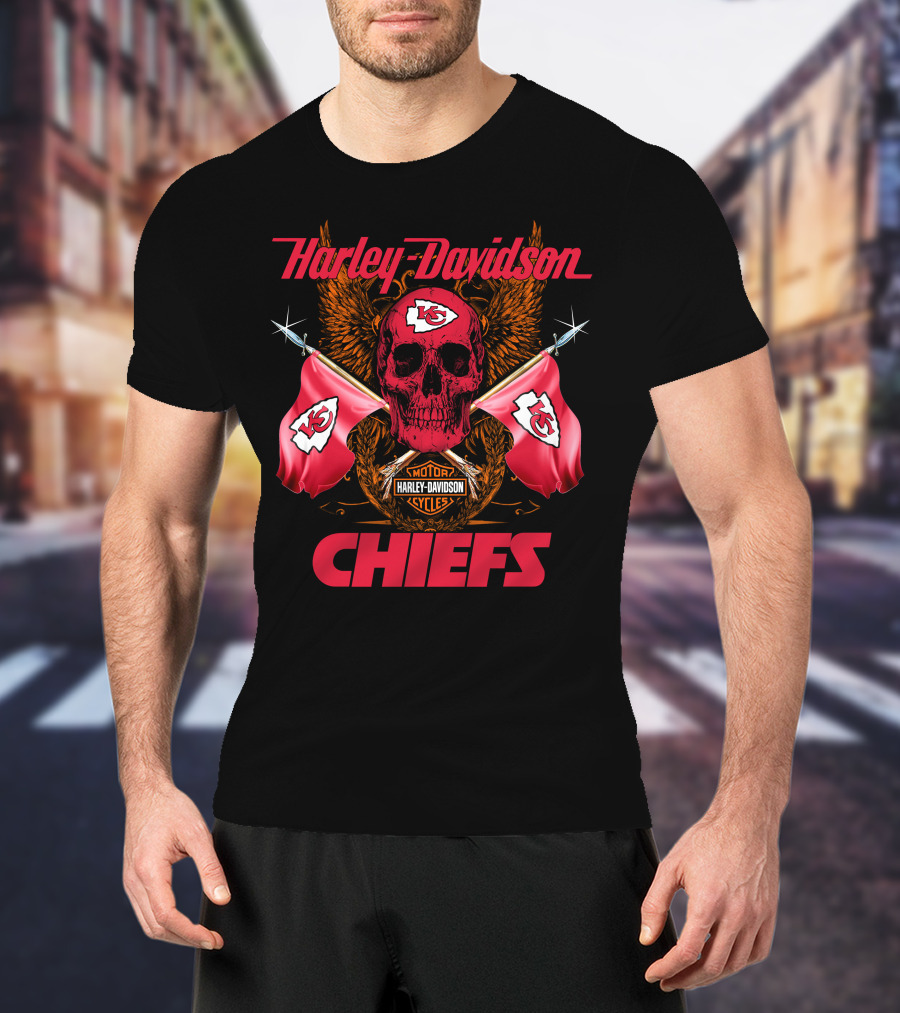 Harley Davidson Chiefs Skull Flags Motorcycle Cycles T-Shirt
