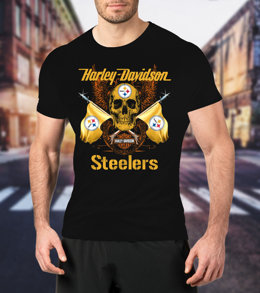 Harley Davidson Steelers Skull Flags T-Shirt