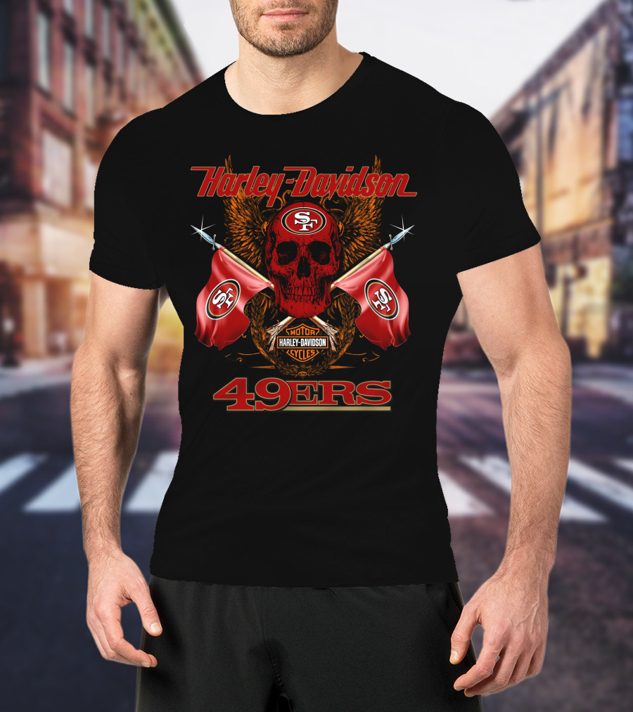 Harley Davidson Sf Skull Flags 49ers T-Shirt