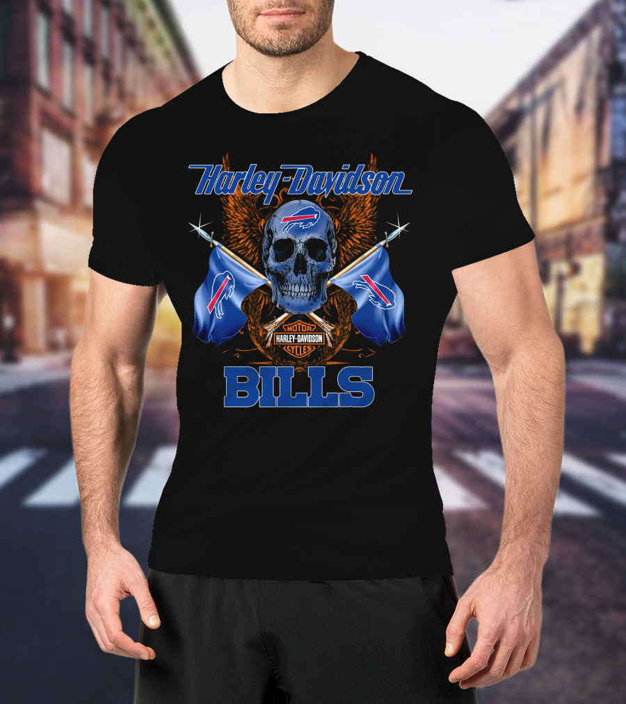 Harley Davidson Buffalo Bills Skull Flags T-Shirt