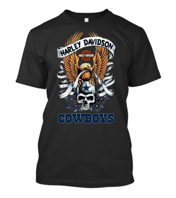 Harley Davidson Motor Cycles Eagle Skull Cowboys T-Shirt