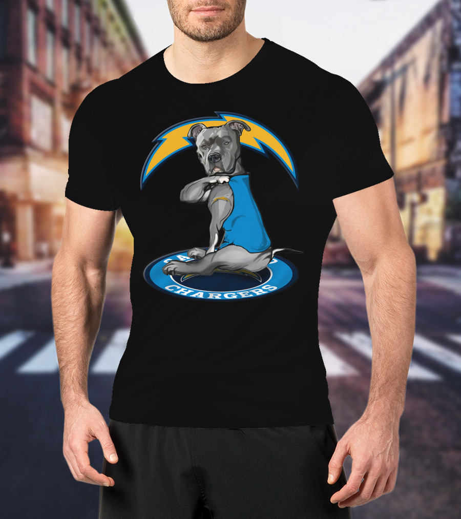 Los Angeles Chargers Dog In Blue Jersey With Lightning Bolt T-Shirt