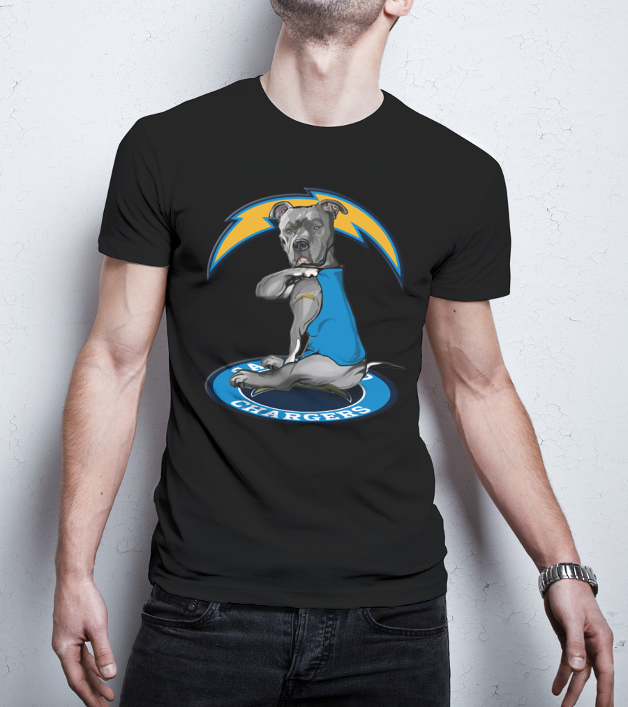 Los Angeles Chargers Dog In Blue Jersey With Lightning Bolt T-Shirt