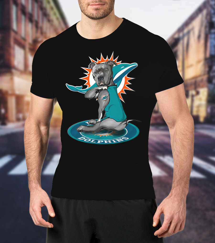 Miami Dolphins Dog With Logo Tattoo And Jersey T-Shirt