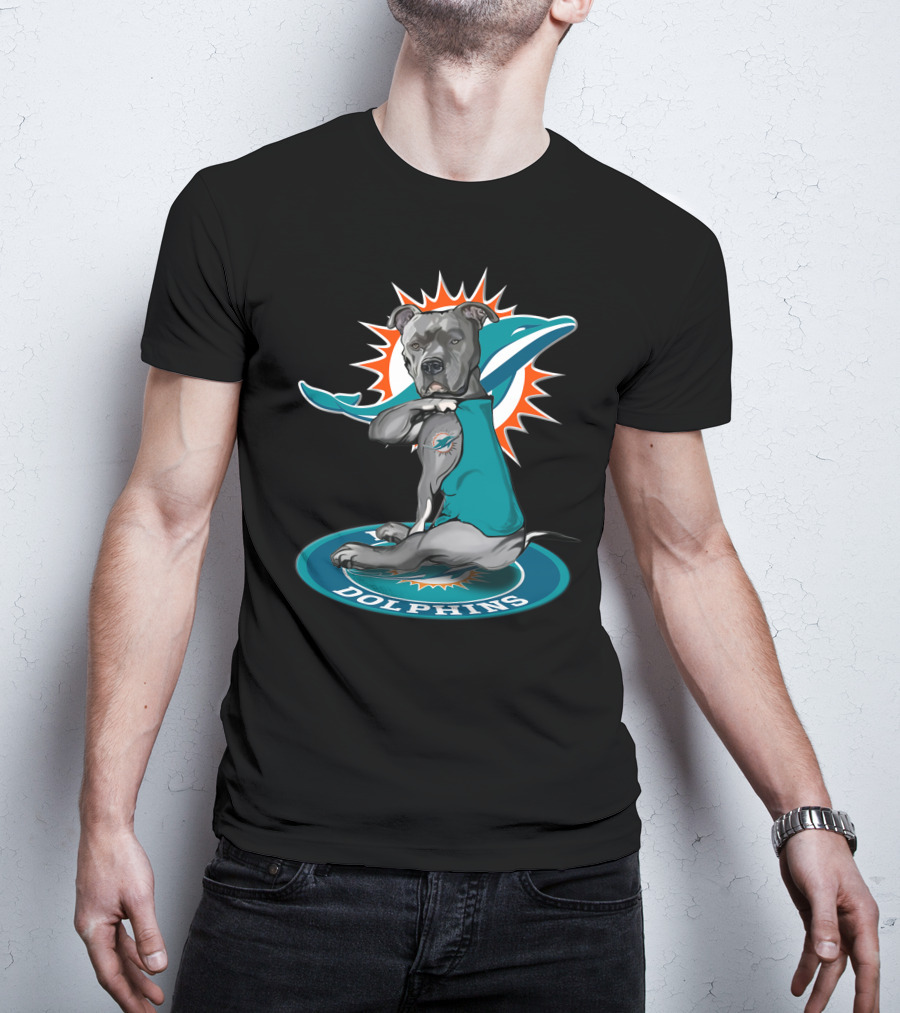 Miami Dolphins Dog With Logo Tattoo And Jersey T-Shirt