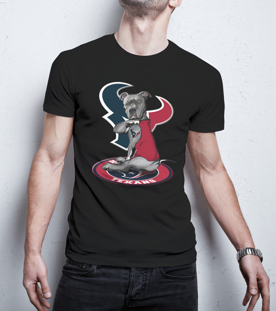 Houston Texans Dog Mascot With Team Logo And Red Outfit T-Shirt