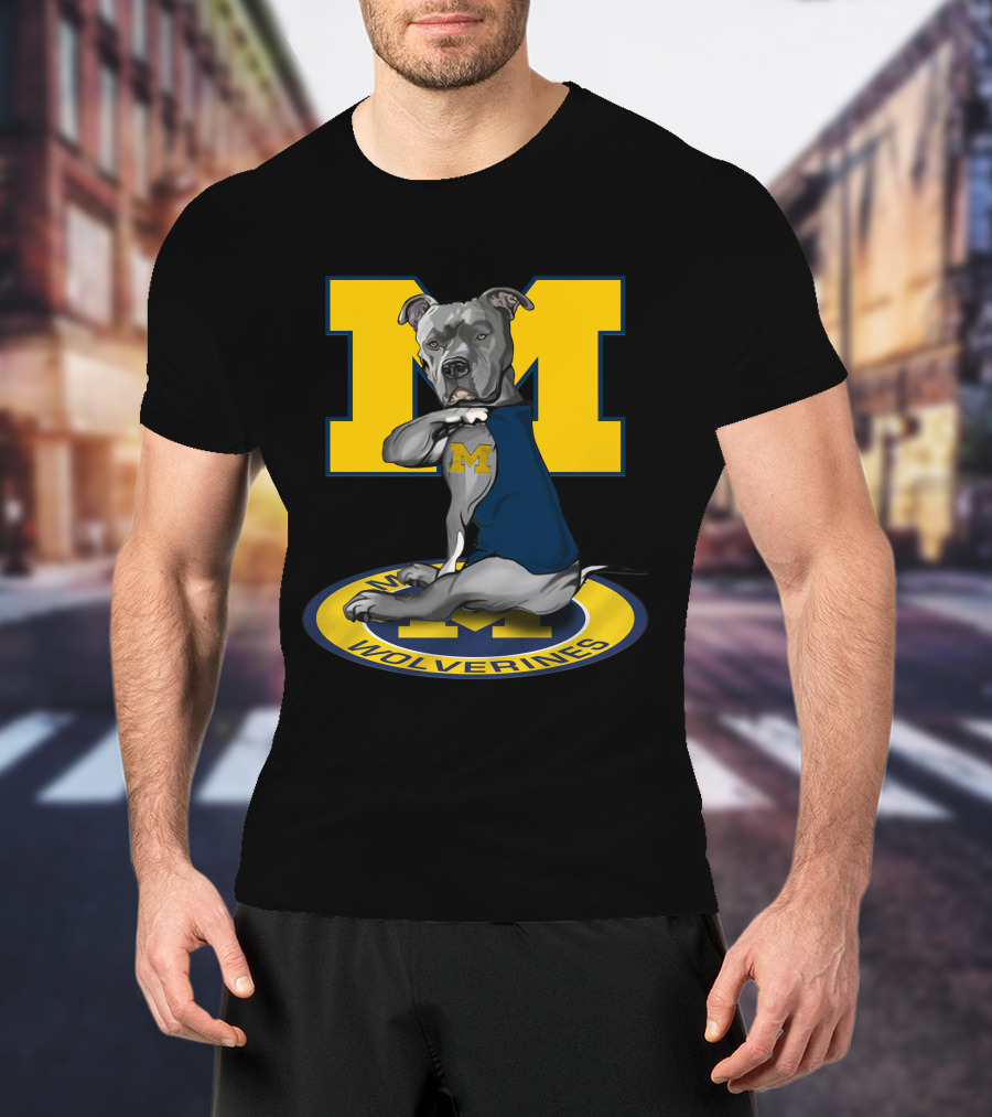 Michigan Wolverines Dog In Blue Outfit With Big Yellow M T-Shirt