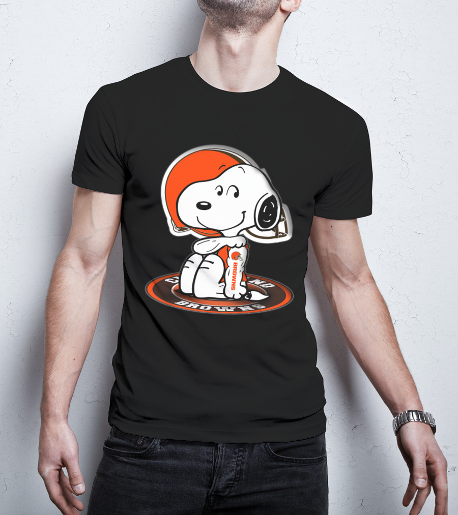 Snoopy Cleveland Browns Hugging Football Helmet T-Shirt