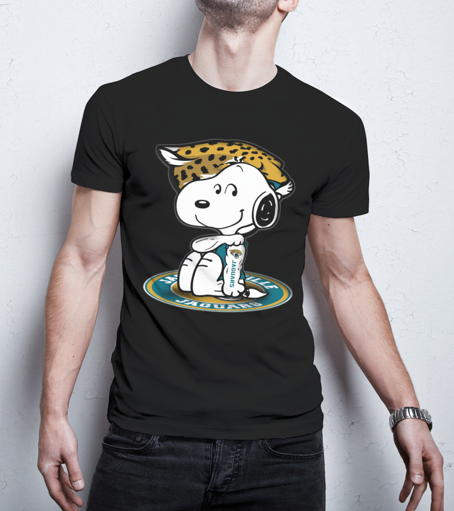 Snoopy Wearing Jacksonville Jaguars Gear With Jaguars Helmet T-Shirt