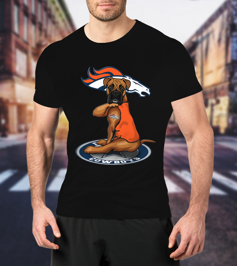 Denver Broncos Dog Sitting On Dallas Cowboys T-Shirt