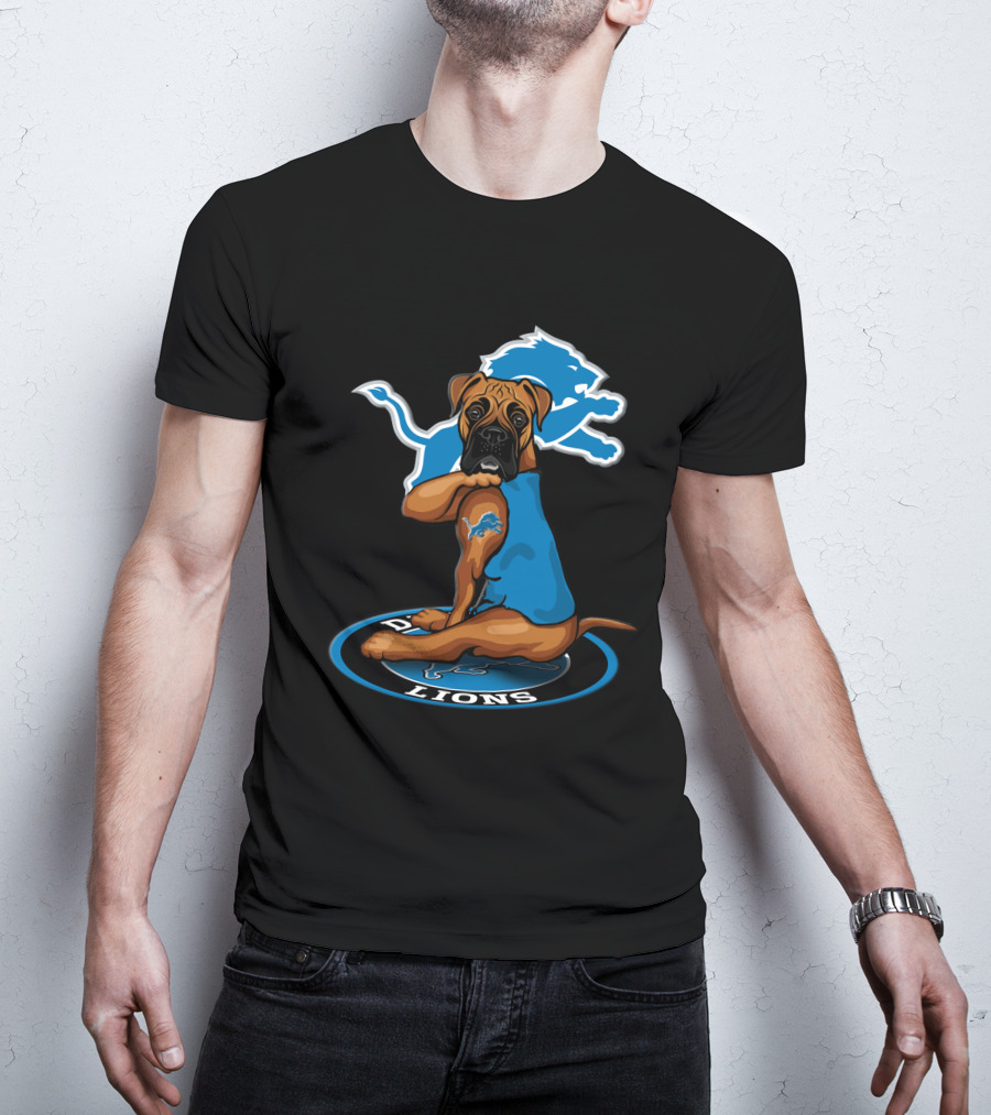 Detroit Lions Mascot Dog With Blue Lion T-Shirt