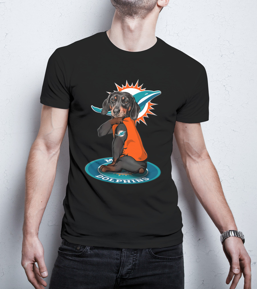 Miami Dolphins Dog Wearing Team Colors On T-Shirt