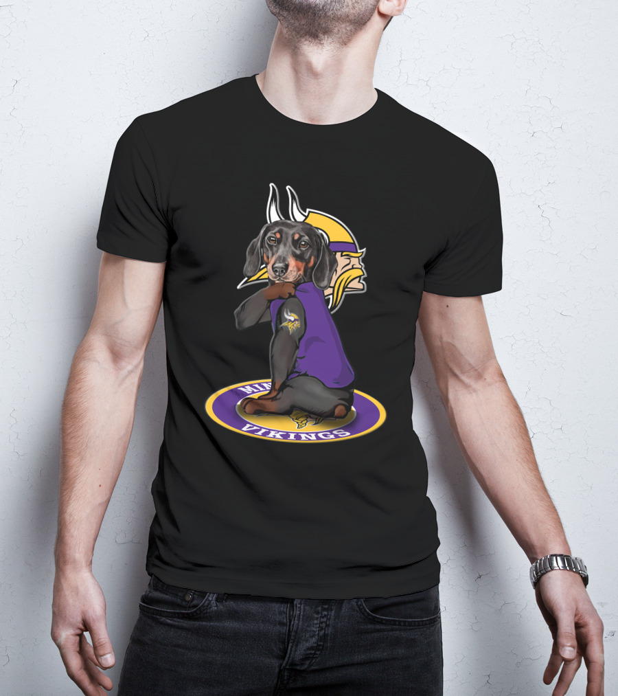 Minnesota Vikings Dachshund Fan With Team T-Shirt