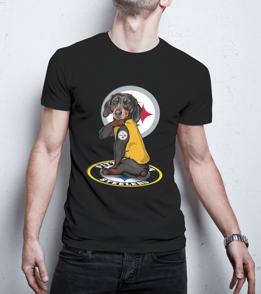 Pittsburgh Steelers Dog With Team Logo In Yellow Jersey T-Shirt