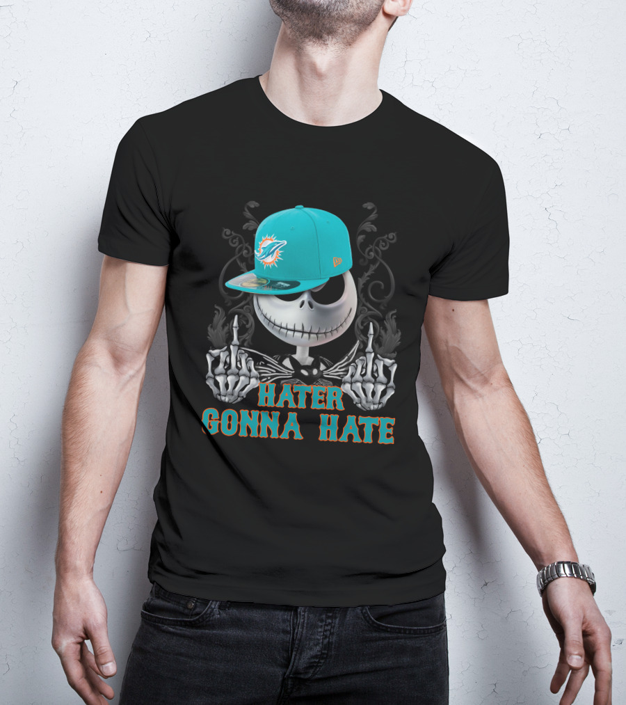 Hater Gonna Hate Miami Dolphins Skeleton With Cap T-Shirt