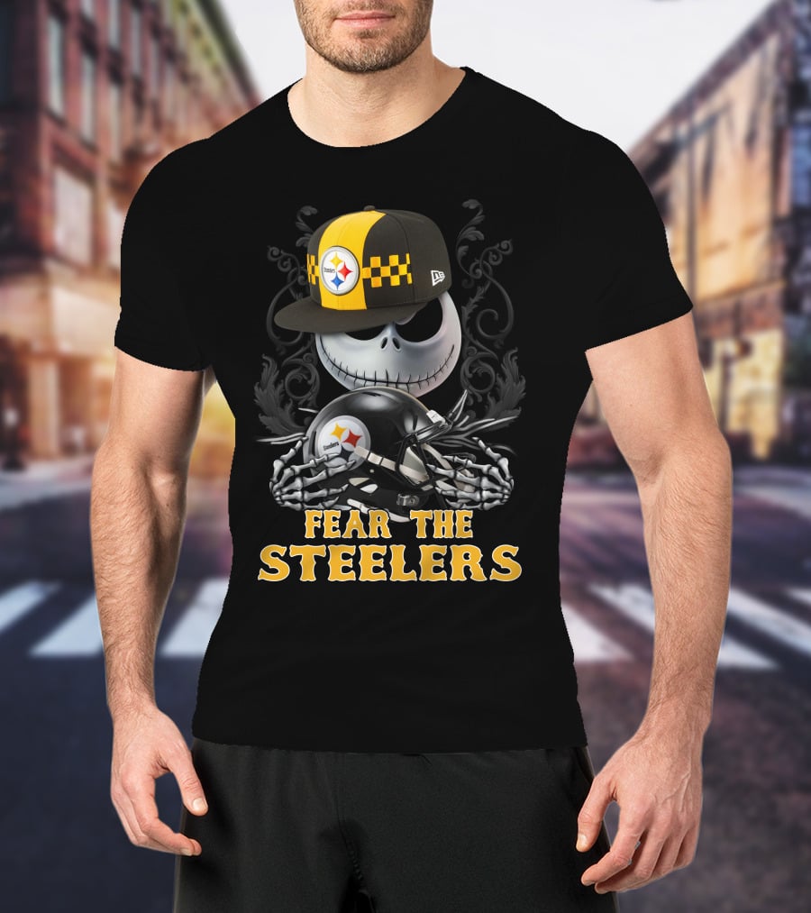 Fear The Steelers Pittsburgh Steelers Skeleton With Hat And Helmet T-Shirt