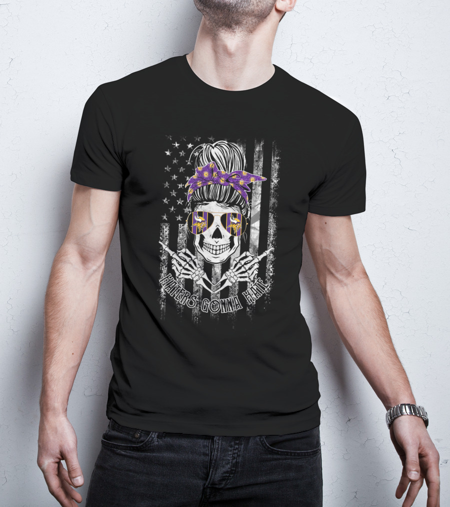 Haters Gonna Hate Minnesota Vikings Skull With Bandana And Sunglasses American Flag T-Shirt