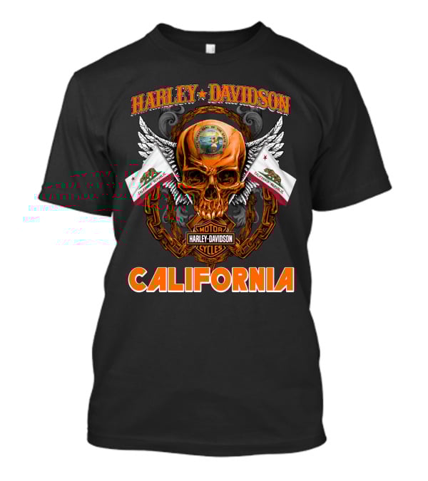 Harley Davidson California Skull Emblem With State Flag And Wings T-Shirt