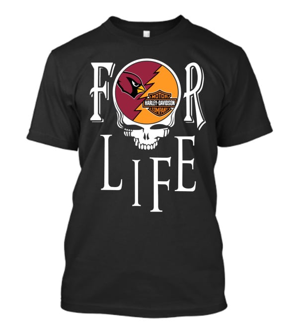 Arizona Cardinals Harley Davidson Nfl For Life Skull T-Shirt