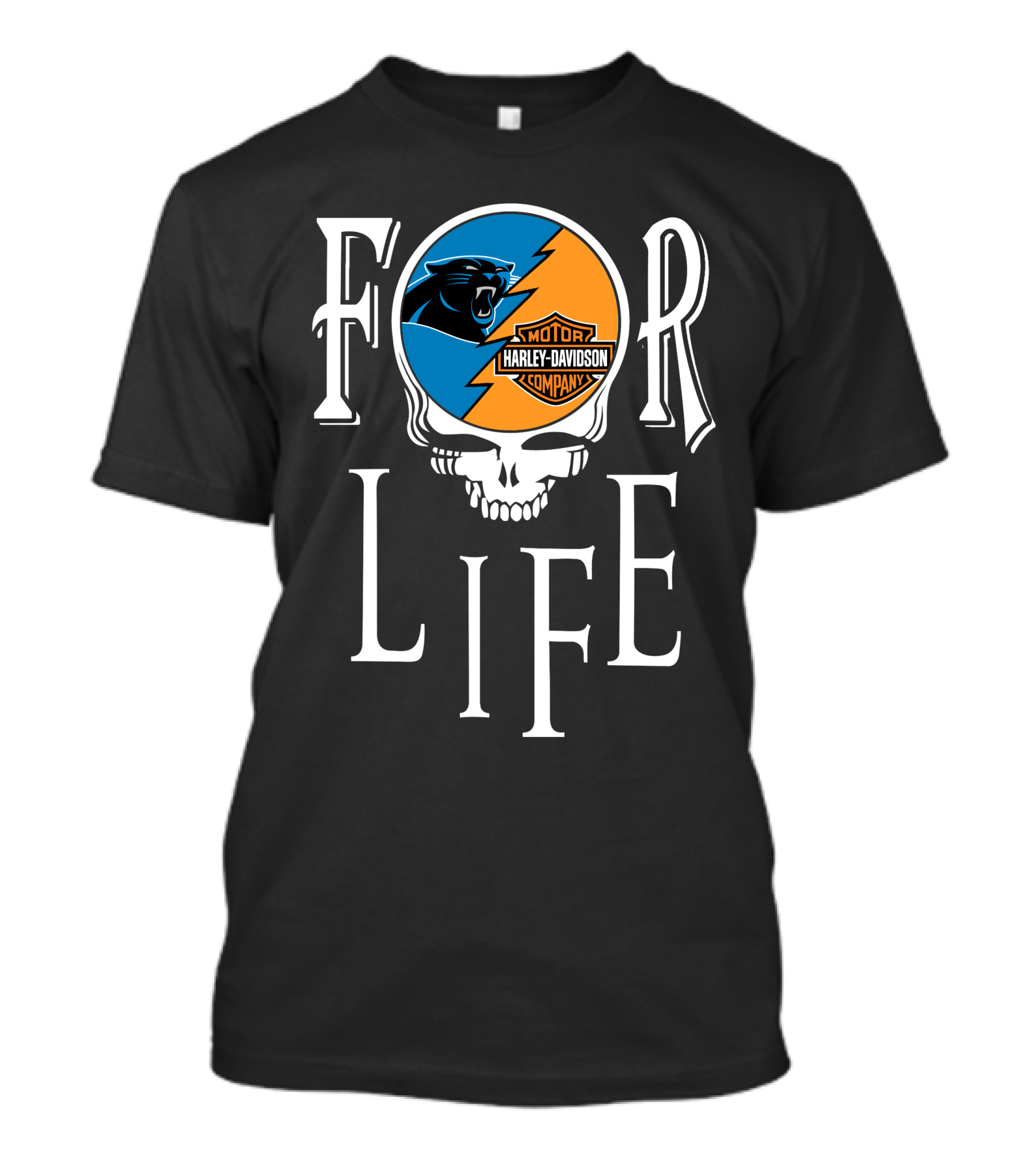 Carolina Panthers Harley Davidson For Life Nfl Skull T-Shirt