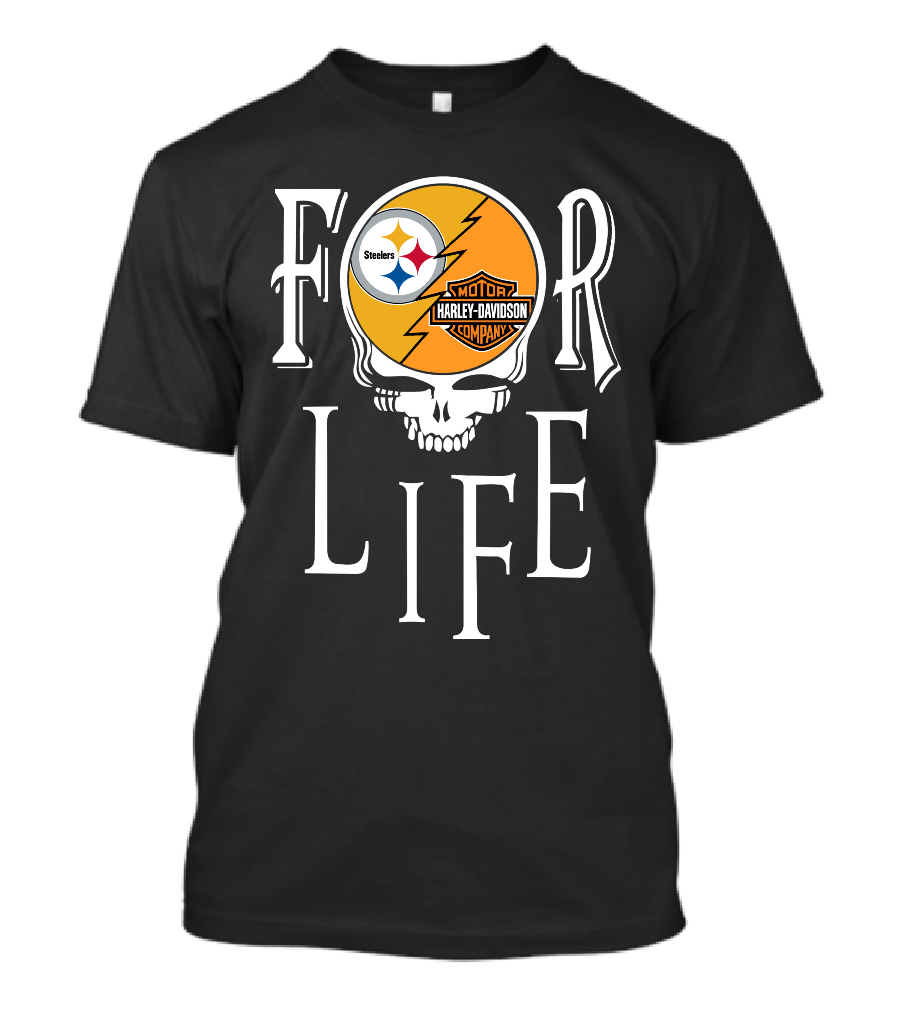 Pittsburgh Steelers Harley Davidson Skull For Life Nfl Fandom T-Shirt