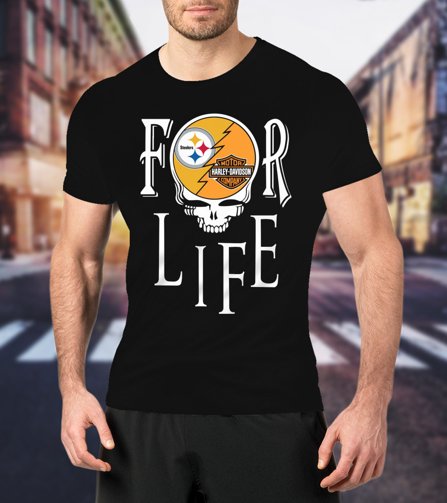 Pittsburgh Steelers Harley Davidson Skull For Life Nfl Fandom T-Shirt
